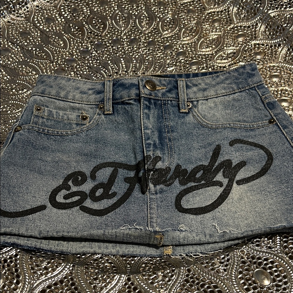 Ed Hardy Black Logo Blue Mini Skirt